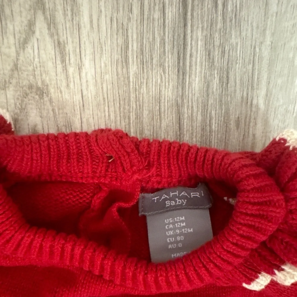 Tahari Baby Girls 12 Month Red Holiday Sweater Outfit